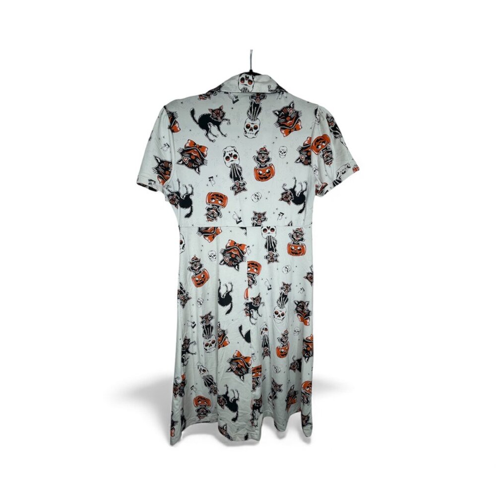 Sourpuss Black Cat Rosie Dress Cream Button Dress Goth Halloween Rockabilly Med - Picture 6 of 14
